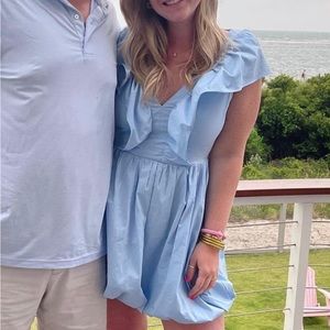 Blue bubble dress with ruffle detail